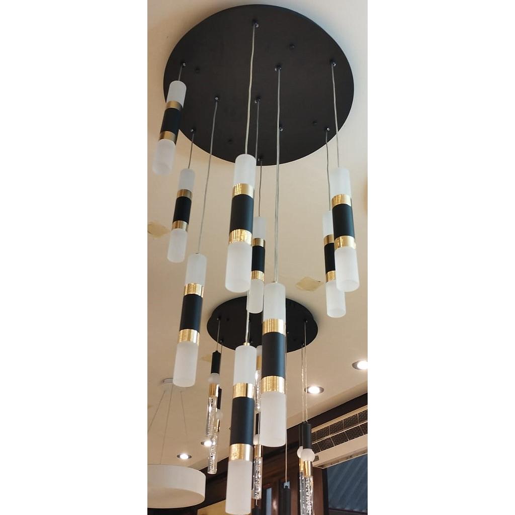 LAMPARA COLGANTE CRISTAL ARENADO CIRCULAR 60W 10LUCES 4T ZL6024